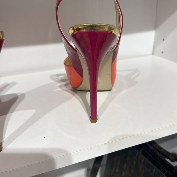 Audrey Vibrant Orange and Pink Slingback Heels - Picture 3 of 5